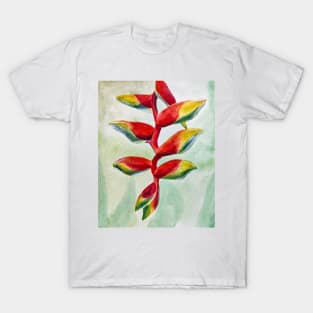 Red Watercolor Heliconia - Tropical Floral Print T-Shirt